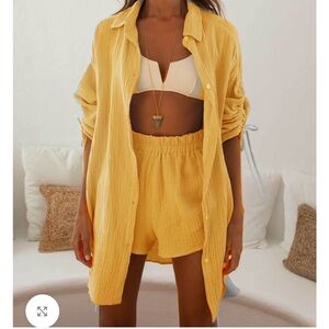 Saffron yellow linen Shirt & shorts set perfect for the beach